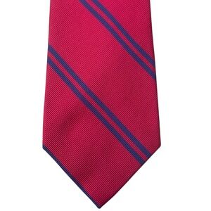 Ralph Lauren Lauren Red Navy Striped Silk Tie 3.75" Hand Made Preppy Luxury